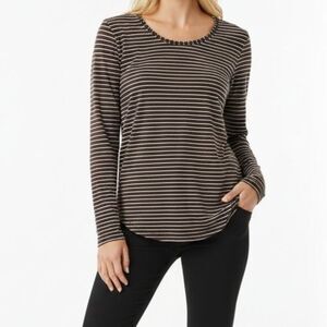 Lululemon Yogini 5 Year Long Sleeve Tee Women Size 6 Brown Striped Thumbholes